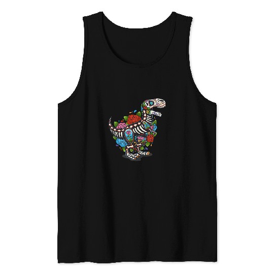 T Rexs Dino Sugar Skull Mexico Calavera Dia De Los Muertos Tank Tops