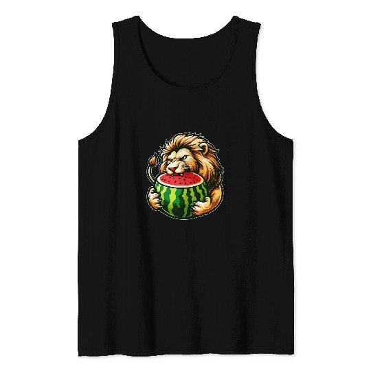 Lion Pet Eating Watermelon Tank Tops