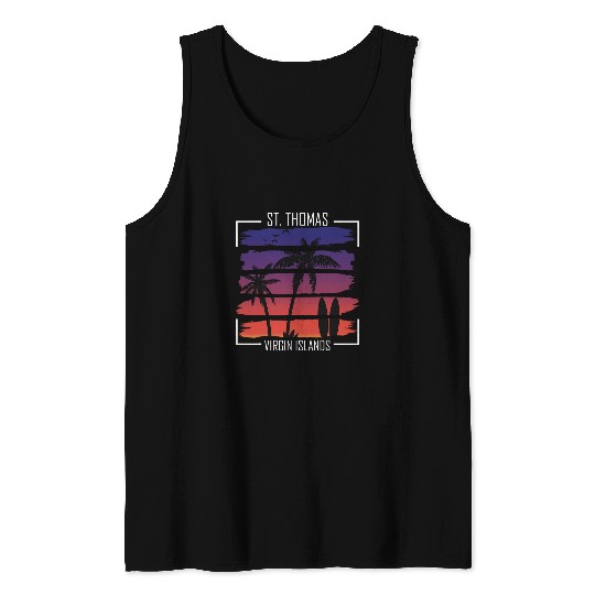 Surfing St Thomas Virgin Islands Palm trees Surf Vacation Tank Tops