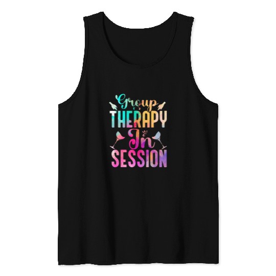 Wines Fun Group Therapy in Session Funny Group Drinking Tank Tops