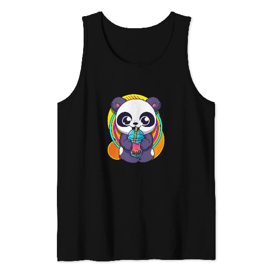 Panda Pet Bubble Milk Boba Tea Adorable Cute Panda Bear Anime Tank Tops