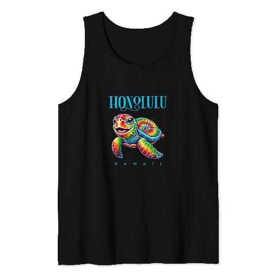 Turtle Pet Honolulu Hawaii Smiling Tie Dye Sea Turtle Tank Tops