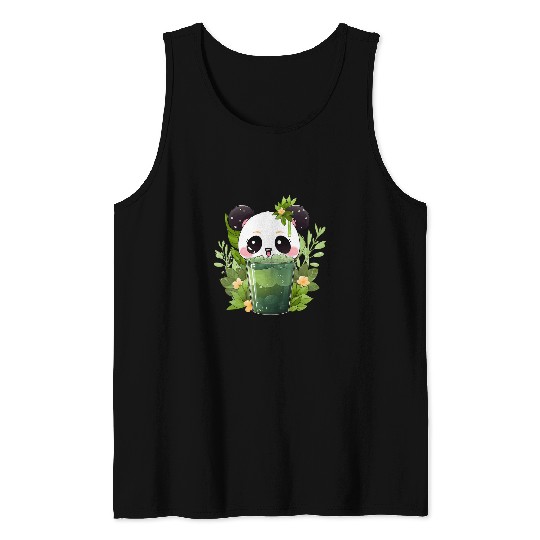 Panda Pet Otaku Kawaii Anime Panda Drinks Boba Tea Bubble 2 Tank Tops