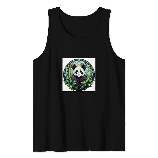 Panda Pet Dreamland Stained Glass Art in Playful Harmony Tank Tops