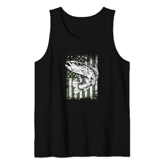 Trout Fishing American Flag Camouflage Tank Tops
