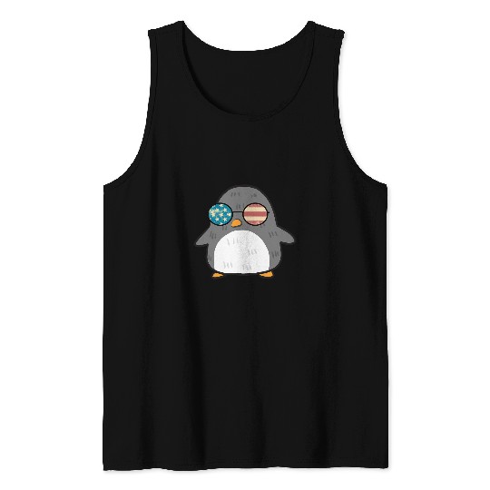 Penguin Pet Patriotic America Retro Penguin For 4th of July Men Women Tank Tops