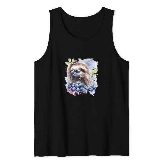 Sloth Pet Blueberry Sloth Watercolor Nature Wildlife Safari Drawing Tank Tops