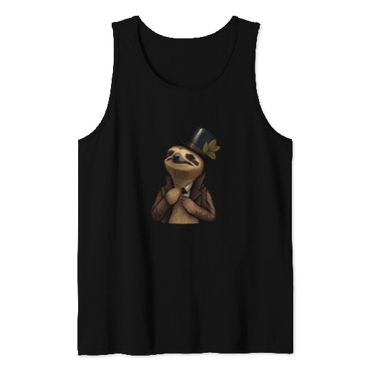 Sloth Pet Wearing Fancy Top Hat Tank Tops