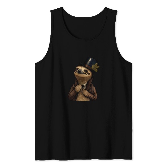 Sloth Pet Wearing Fancy Top Hat Tank Tops