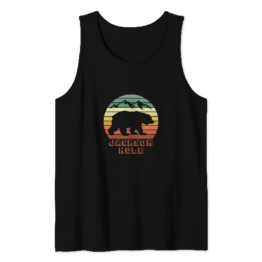 Bear Pet Jackson Hole Wyoming Bear Mountains Retro Sunset Tank Tops