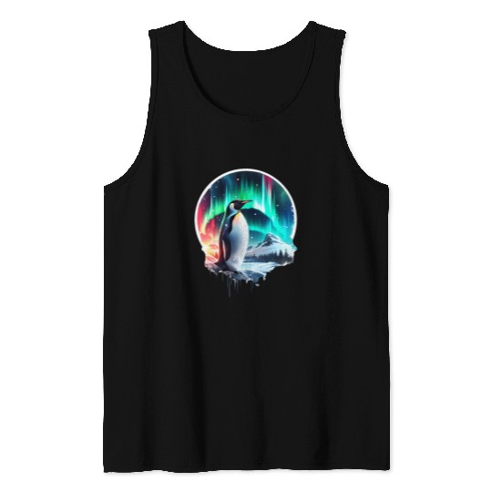 Penguin Pet Beautiful Penguin Northern Lights Aurora Graphic Men Women Tank Tops