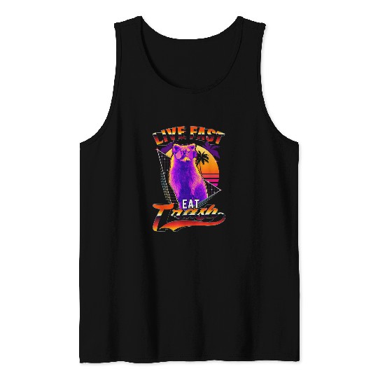 Raccoon Pet Live Fast Eat Trash Raccoon Vaporwave Red Panda 3 Tank Tops