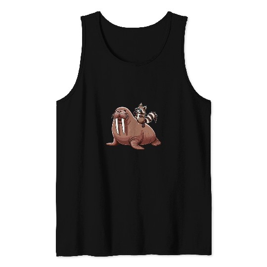 Raccoon Pet Riding Walrus Costume Sea Animal Lover Kids Toddler Tank Tops