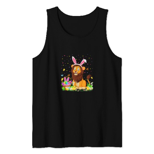 Lion Pet Easter Lion Bunny Egg Hunting Lion Easter Sunday Tank Tops