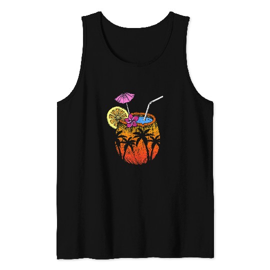 Wines Fun Coconut Cocktail Summer Island Vacation Hawaii Beach Aloha Tank Tops