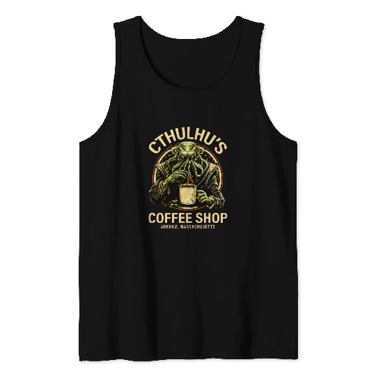 Coffee Fun Cute Cthulhu Coffee Shop Tank Tops