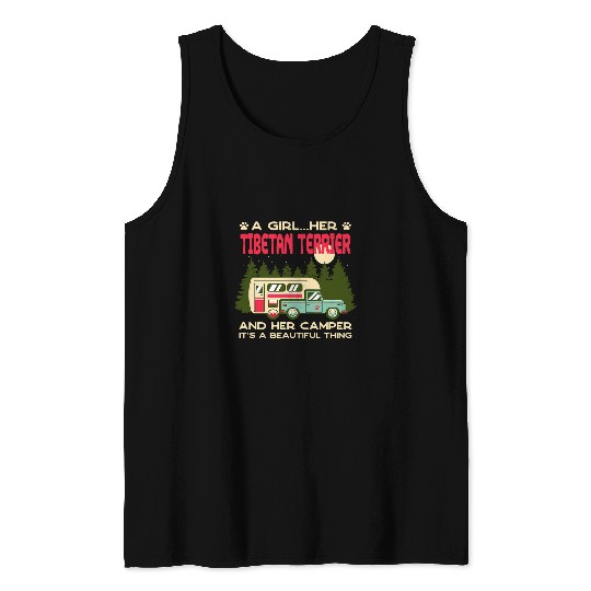 A Girl Her Tibetan Terrier and Her Camper Tsang Apso Tank Tops