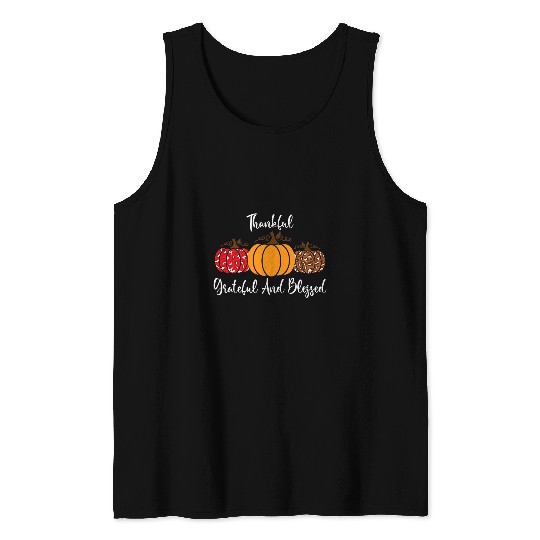 Happy Thanksgiving Thankful Grateful Blessed Pumpkin Turkey Tank Tops