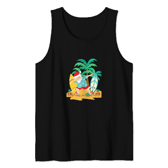 Surf Life Christmas in July Dabbings Santa Tropical Christmas Surfing Tank Tops
