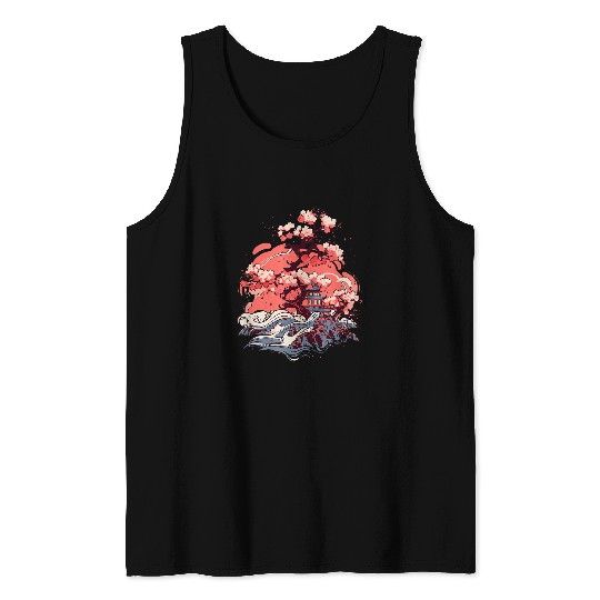 vintages Sakura Garden Cherry Blossom Japanese 18 Tank Tops