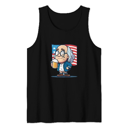 Beer Fun Ben Beer 4th of July Benjamin Franklin USA Merica Tank Tops
