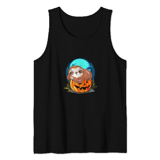 Sloth Pet Halloween Lazy Sloth Pumpkin Tank Tops