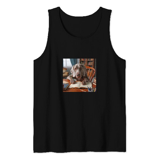 A poem writing Weimaraner dog in a study room 3 Tank Tops