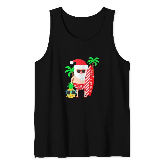 Surf Life Christmas In July Party Costume Clothing Santa Surfing 2 Tank Tops