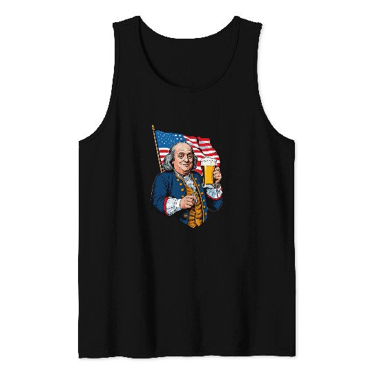 Beer Fun Benjamin Franklin With Beer Mug Design Tank Tops