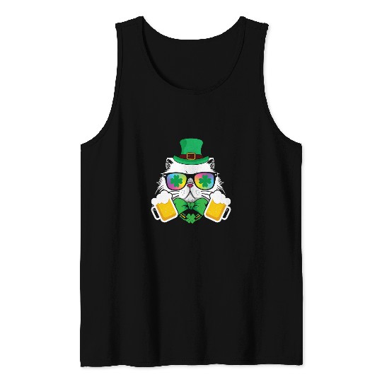 Beer Fun Cat Beer St Patrick s Day Funny Bar Crawl Shamrock Tank Tops