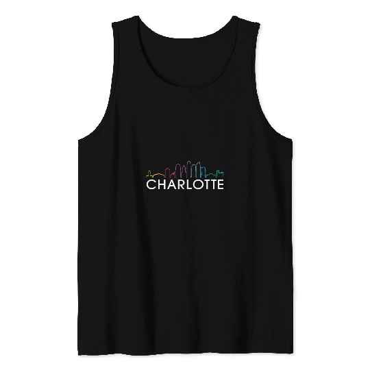 Charlotte NC Colorful City Skyline Retro Throwback Souvenir Tank Tops