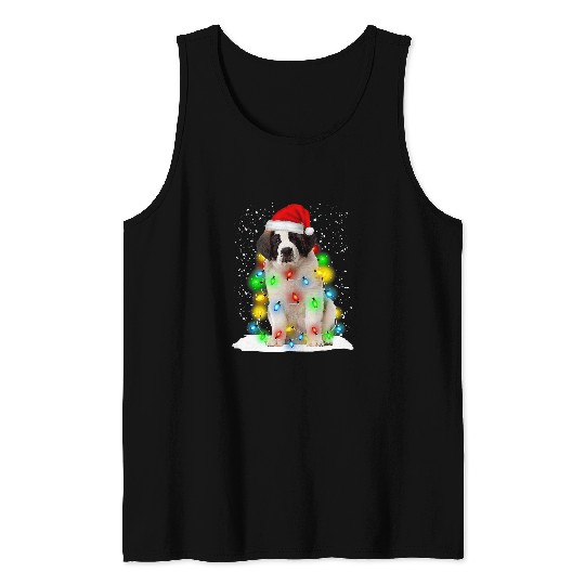 Dog Saint Bernard Santa Saint Bernard Christmas Light Pajama Dog Xmas Tank Tops