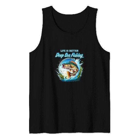 Fishing Deep Sea Fishing Sea Ocean Fish Trout Calico Bass Fisher Tank Tops