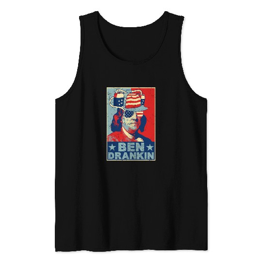 Beer Fun Ben Drankin Beer 4th of July Retro Beer Lover Drinking Team Tank Tops