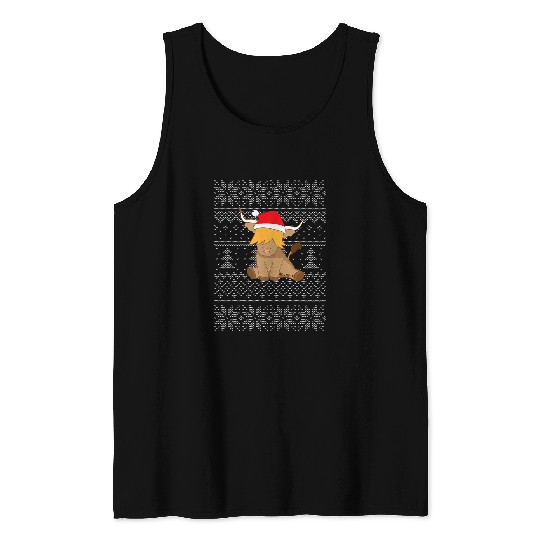 Cow Lover Christmas highland cow knitted pattern ugly Tank Tops