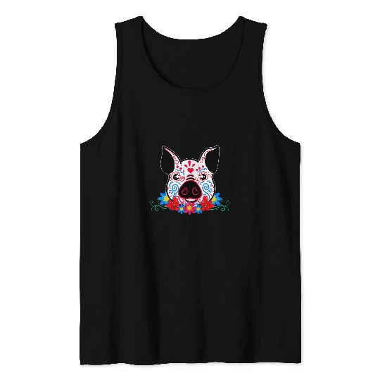 Cute Sugar Skull Pig Deads Skeletons Mexico Day Muerte Party Tank Tops