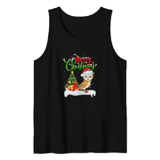 Owl Pet Funny Barn Owl Bird Lover xmass Lighting Barn Owl Christmas Tank Tops