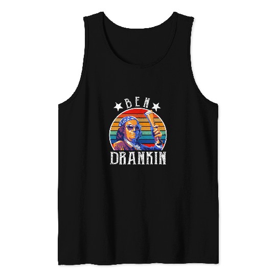 Beer Fun Ben Drankin 4th Of July USA Flag Men Drinking Beer Tank Tops