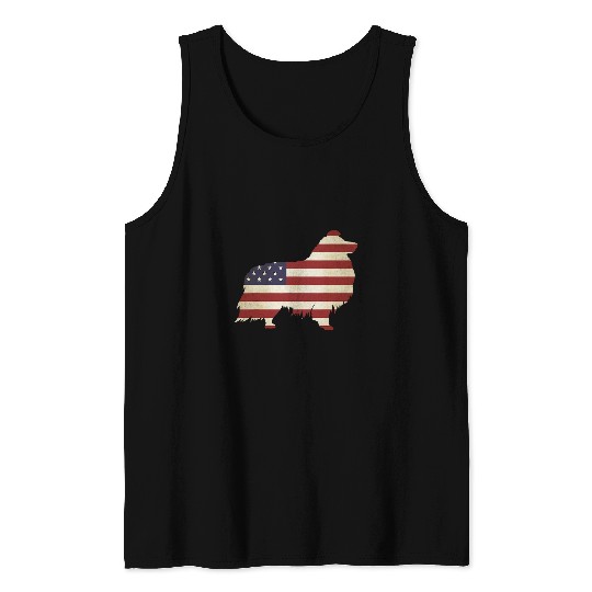 Dog Shetland Sheepdog 4th of July Men Women USA American Flag Tank Tops
