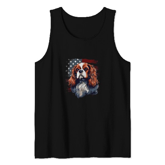 Discover 4th Of July US Flag Cavalier King Charles Spaniel Dog 2 Tank Tops