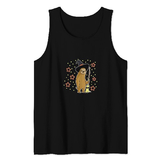 Sloth Pet Witch Halloween costume witch hat for Unisex or kids Tank Tops