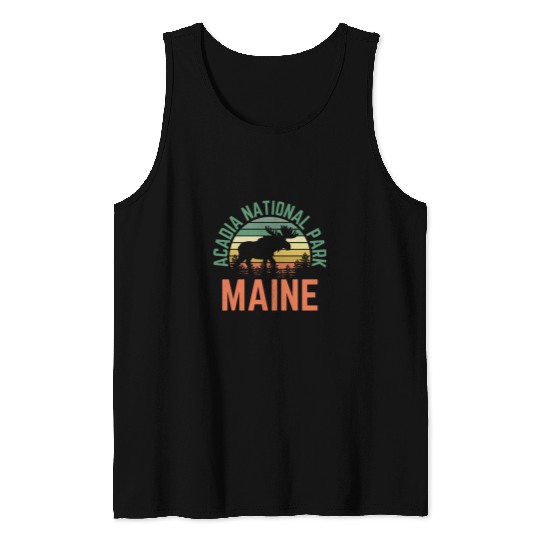 Lacrosse Gift Acadia National Park Maine Bar Harbor Moose Retro Sunset Tank Tops