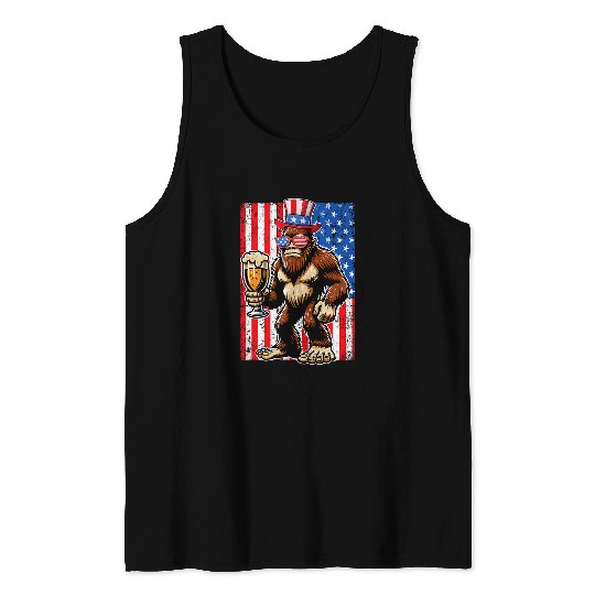 Beer Fun bigfoots loves Beer 4th of July Sasquatch American Flag Men 6 Tank Tops