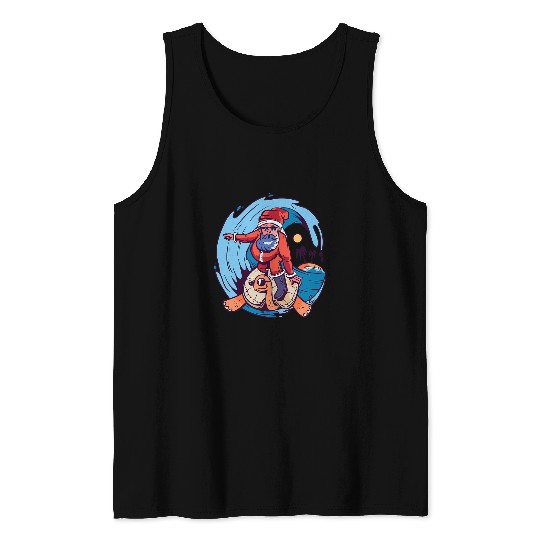 Surf Life Christmas in July funny Santa Surfing Hawaiian Tank Tops