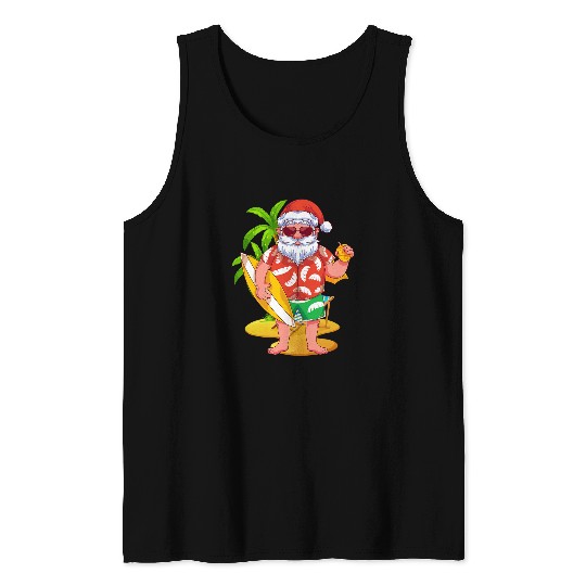 Surf Life Hawaii Santa Claus Surfing Tropical Summer Christmas In July Tank Tops
