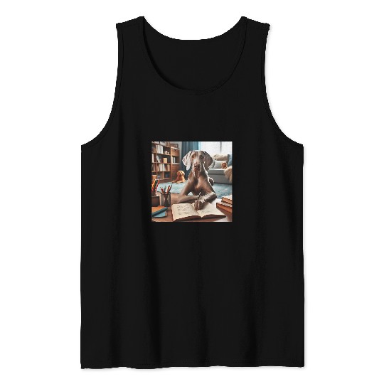 A poem writing Weimaraner dog in a study room 4 Tank Tops