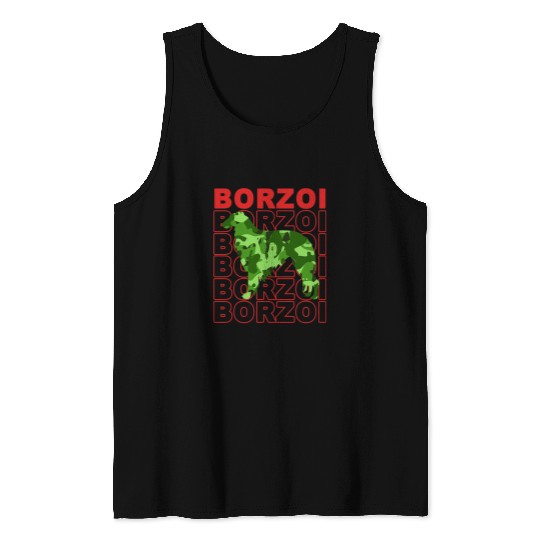 Borzoi Camouflage Style Streetswear Funny Gift Dog Lover Tank Tops