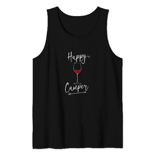 Wines Fun Happy Camper Wines Glass Tank Tops