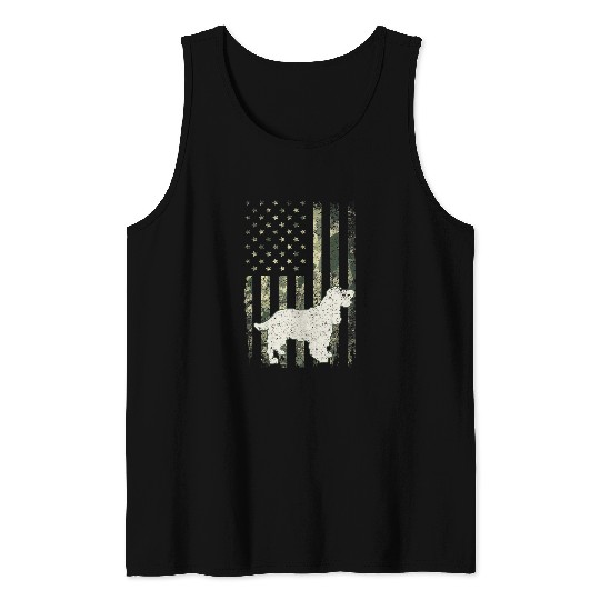 Cocker Spaniel Dog Dad Mom Camouflage USA Flag Tank Tops