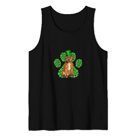 Dog Staffordshire Bull Terrier Shamrock Clovers St Patricks Day Tank Tops